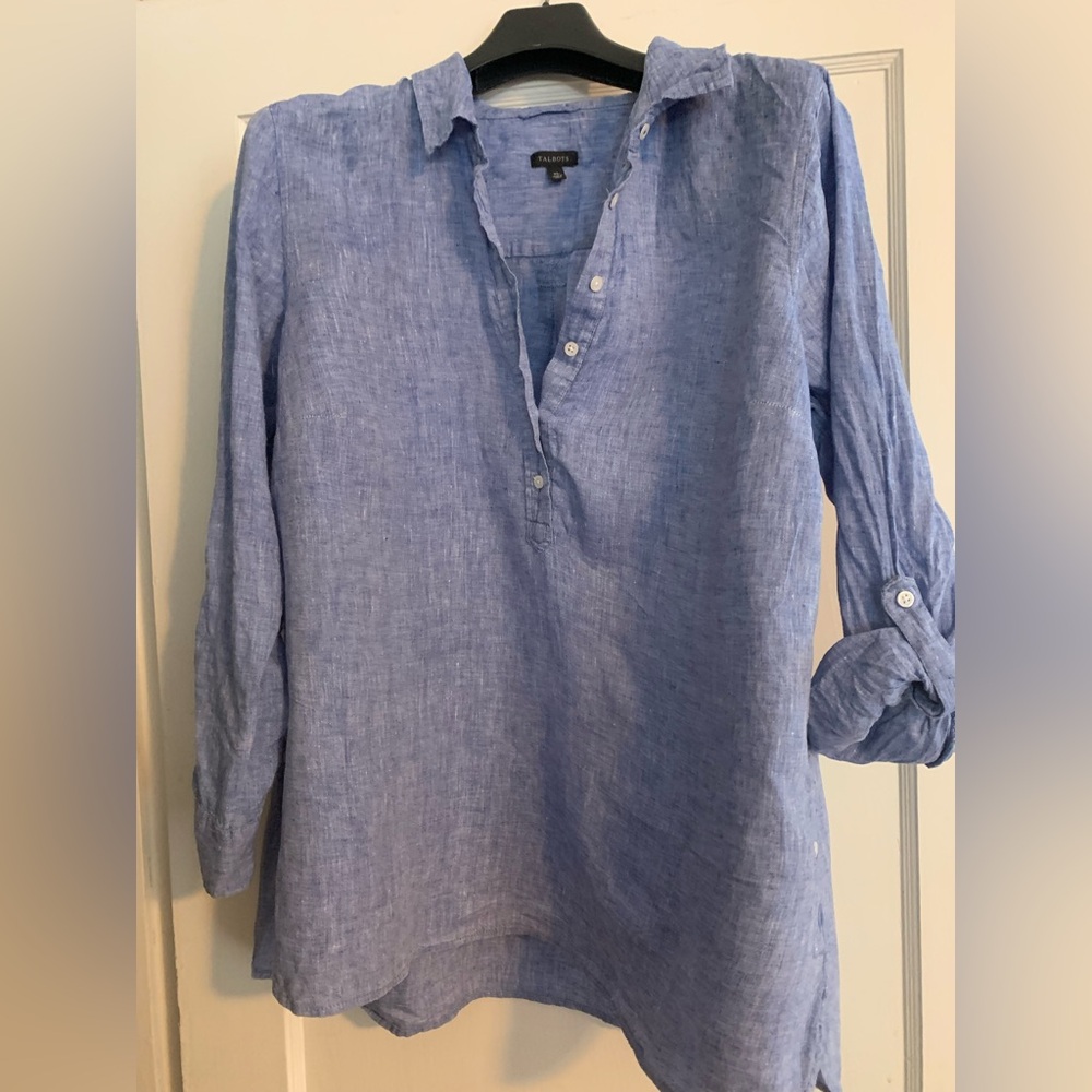 Woman’s Talbots Blue Linen Shirt xl